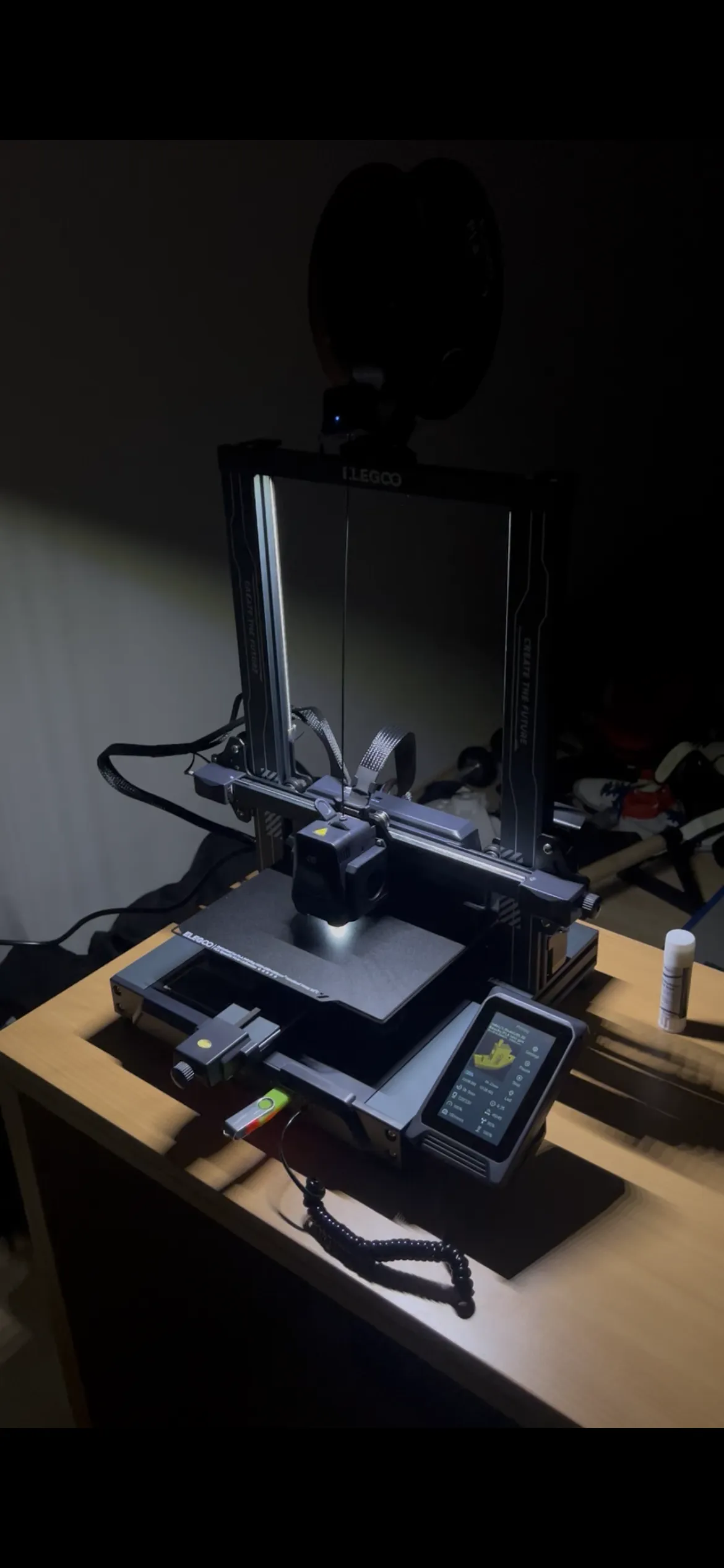 Elegoo 3D printer running at night