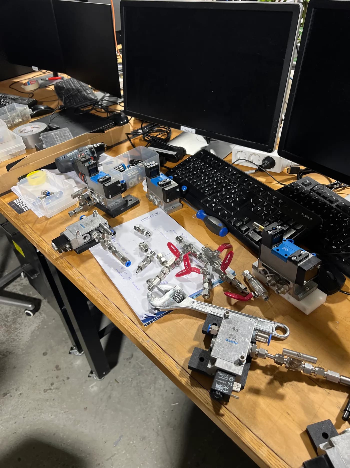 Bench of machined clamps and fixtures